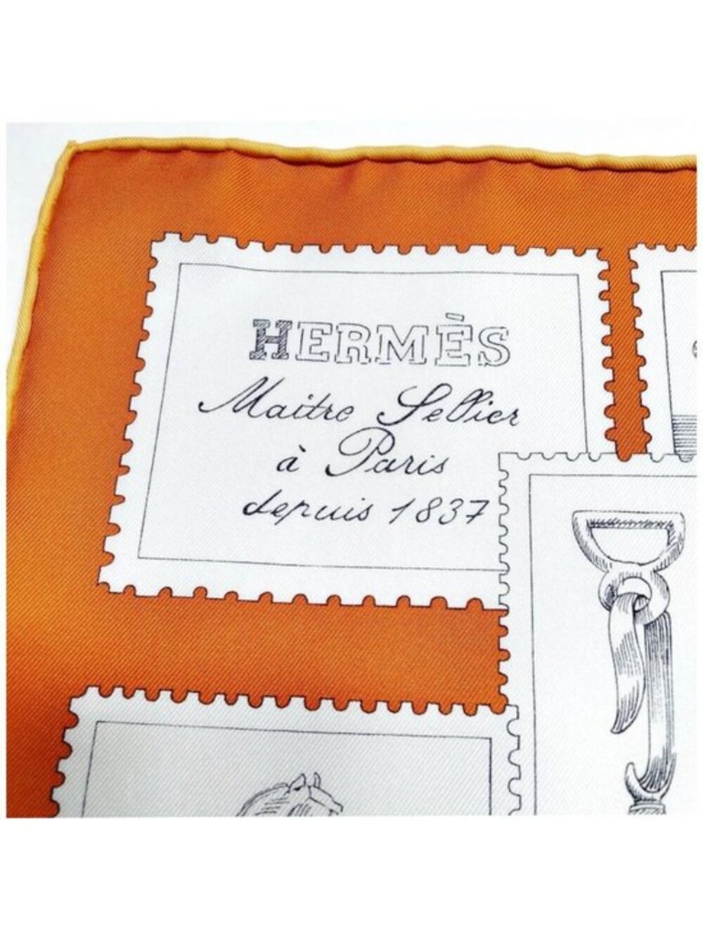 Hermes Le Philatéliste du Faubourg Silk Scarf Orange - Picture 8 of 10